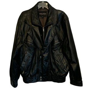 Wilsons Double Collared Flight Bomber Jacket  100% Leather  Mens Sz LG 6 Pockets